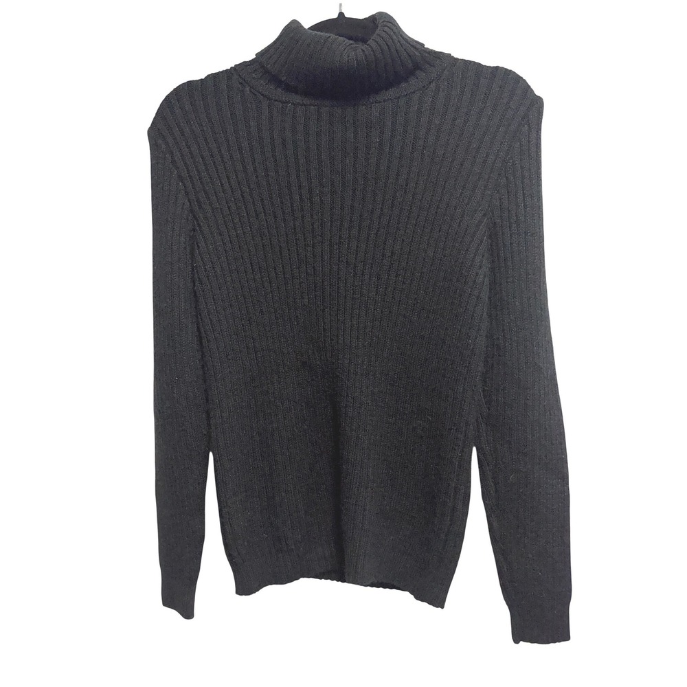 Peruvian Alpaca Warehouse Ribbed Turtleneck Sweater Black Knit Top Long Sleeve S